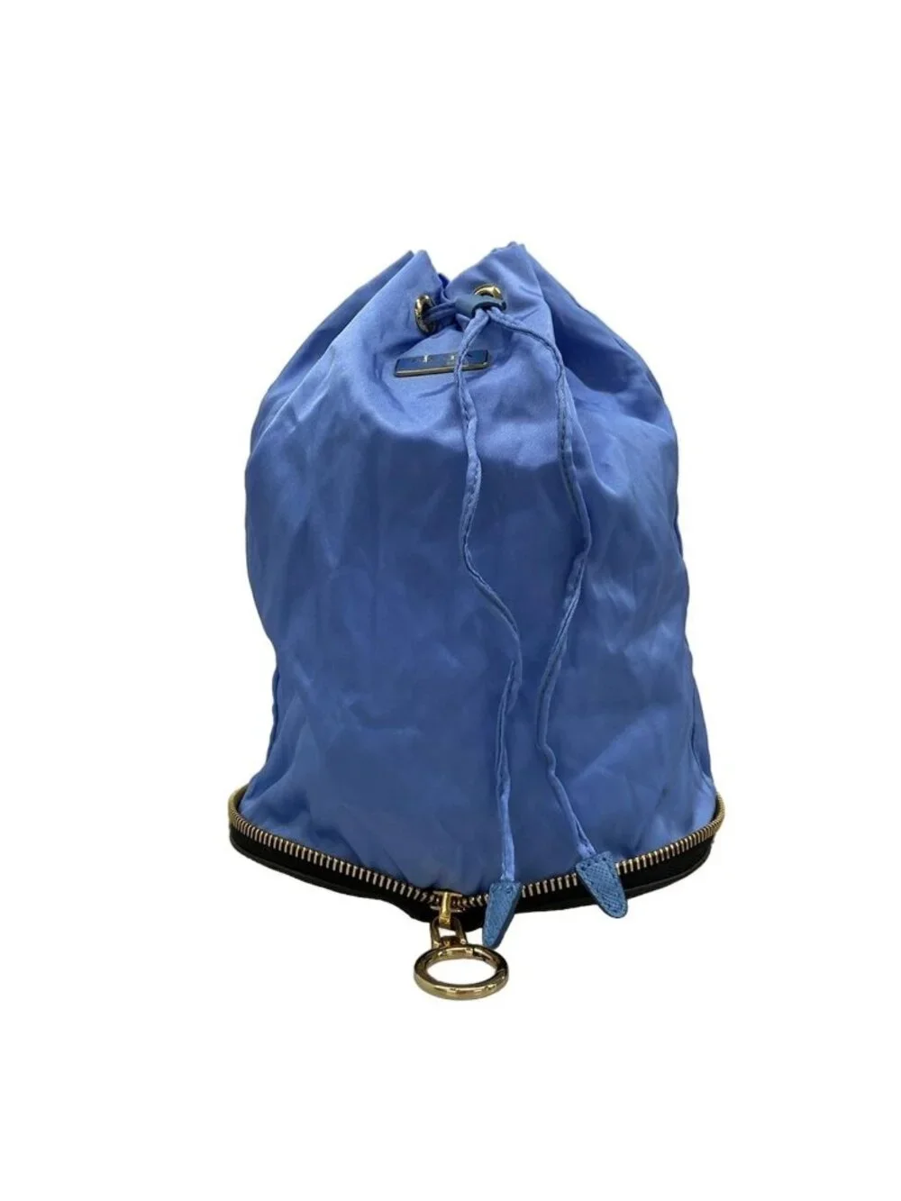 Prada Pouch Light Blue Black Drawstring Foldable Leather